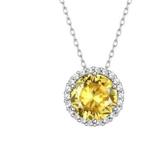 Sparkling 925 Sterling Silver Birthstone Necklaces for Women (Style: 11.Round November Citrine)