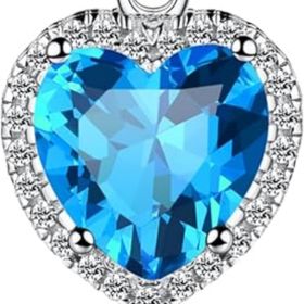 Sparkling 925 Sterling Silver Birthstone Necklaces for Women (Style: 12.Heart December Turquoise)