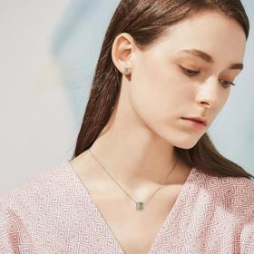 Sparkling 925 Sterling Silver Birthstone Necklaces for Women (Style: 08.Square August Peridot)