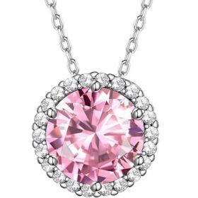 Sparkling 925 Sterling Silver Birthstone Necklaces for Women (Style: 10.Round October Rose Quartz)