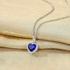 Sparkling 925 Sterling Silver Birthstone Necklaces for Women (Style: 09.Heart September Sapphire)
