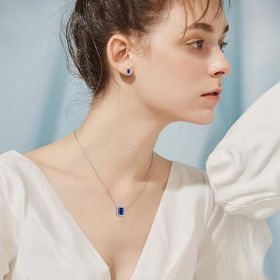 Sparkling 925 Sterling Silver Birthstone Necklaces for Women (Style: 09.Square September Sapphire)