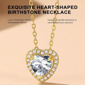 Sparkling 925 Sterling Silver Birthstone Necklaces for Women (Style: 04. Heart April.Diamond-Gold)