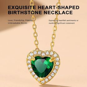 Sparkling 925 Sterling Silver Birthstone Necklaces for Women (Style: 05. Heart May.Emerald-Gold)