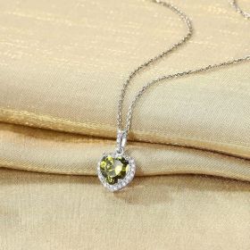 Sparkling 925 Sterling Silver Birthstone Necklaces for Women (Style: 08.Heart August Peridot)