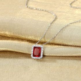 Sparkling 925 Sterling Silver Birthstone Necklaces for Women (Style: 07.Square July Ruby)