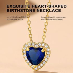 Sparkling 925 Sterling Silver Birthstone Necklaces for Women (Style: 09. Heart Sep.Sapphire-Gold)