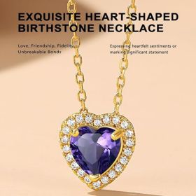 Sparkling 925 Sterling Silver Birthstone Necklaces for Women (Style: 02. Heart Feb.Amethyst-Gold)
