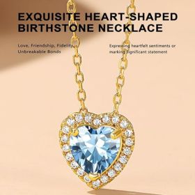 Sparkling 925 Sterling Silver Birthstone Necklaces for Women (Style: 03. Heart Mar.Aquamarine-Gold)