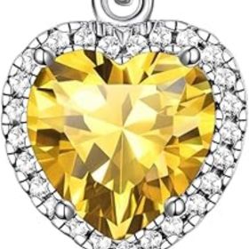 Sparkling 925 Sterling Silver Birthstone Necklaces for Women (Style: 11. Heart November Citrine)