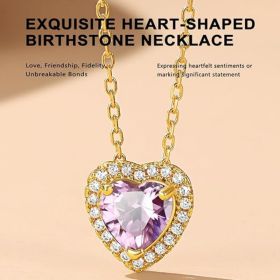 Sparkling 925 Sterling Silver Birthstone Necklaces for Women (Style: 10. Heart Oct.Tourmaline-Gold)