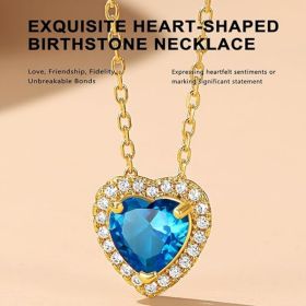 Sparkling 925 Sterling Silver Birthstone Necklaces for Women (Style: 12. Heart Dem.Blue Topaz-Gold)
