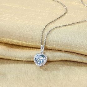Sparkling 925 Sterling Silver Birthstone Necklaces for Women (Style: 03.Heart March Aquamarine)