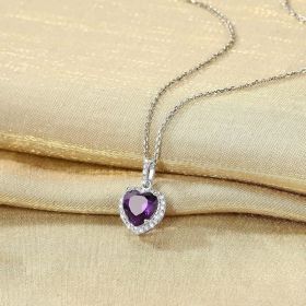 Sparkling 925 Sterling Silver Birthstone Necklaces for Women (Style: 02.Heart February Amethyst)