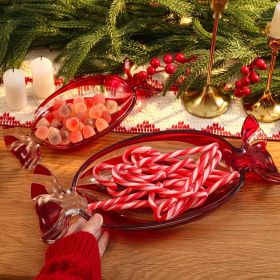 Christmas Candy Glass Plate, Christmas Theme Serving Tray (Color: Red, size: Small red)