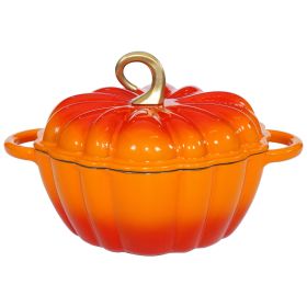 Pumpkin Dutch Oven With Cyan Enamel Cast Thanksgiving Gift (Color: Orange)