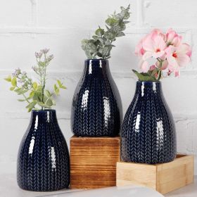 Flower Vase Set of 3,Ceramic for Decor Home Living Office Parties Wedding (Color: Blue)