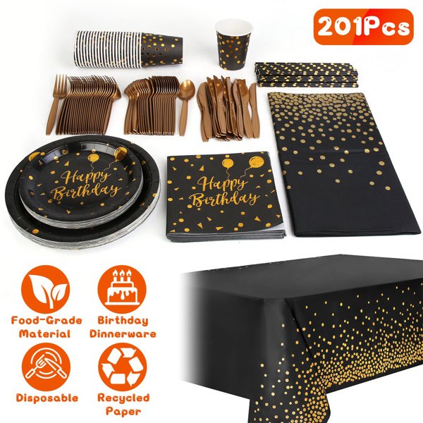 Black Gold Birthday Party Supplies For 25 Guests Black Gold Birthday Party Supplies For 25 Guests