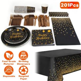 Black Gold Birthday Party Supplies For 25 Guests (Color: as picture)