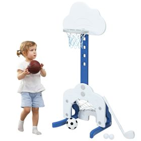 3-in-1 Kids Adjustable Basketball Hoop Set with Balls (Color: White)