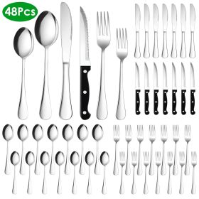 48-Piece Silverware Set Stainless Steel Flatware Cutlery Set (Color: Silver)