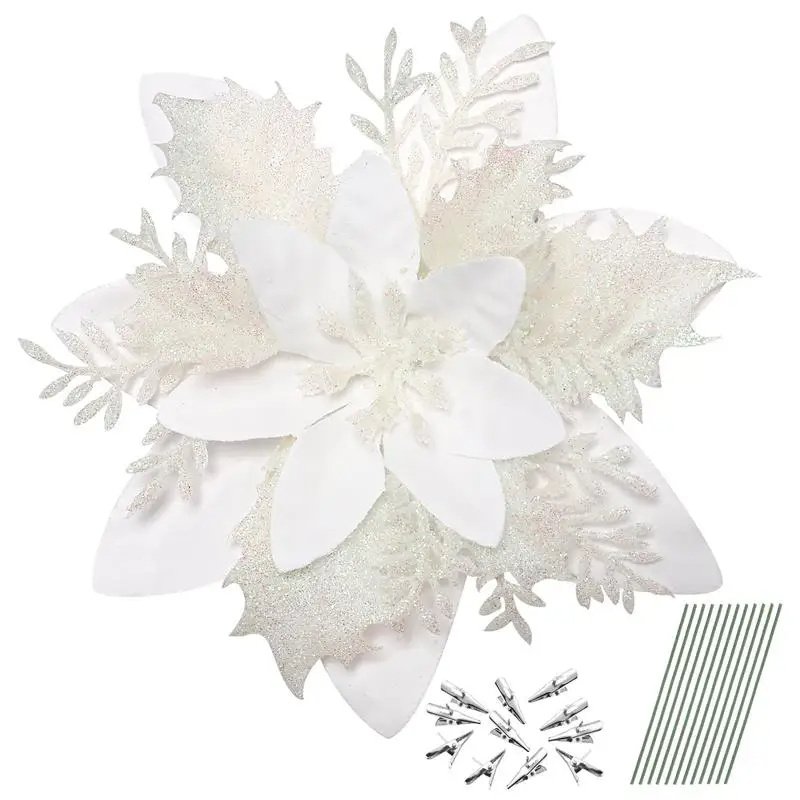 12pcs Christmas Glitter Artificial Poinsettia Flowers Christmas Tree 12pcs Christmas Glitter Artificial Poinsettia Flowers Christmas Tree