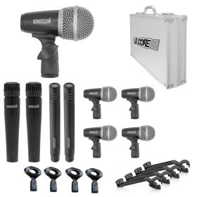 5 CORE Professional Drum Mic Kit 9 Piece Tom Snare Kick set XLR Wired Dynamic Microphone Set for Studio and On Stage Live Use - DM 9RND (Color: BLACK)