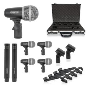 5 CORE Professional Drum Mic Kit 7 Piece Tom Snare Kick set XLR Wired Dynamic Microphone Set for Studio and On Stage Live Use - DM 7RND (Color: BLACK)