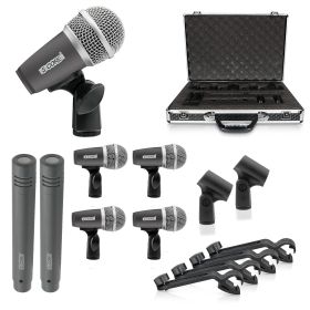 5 CORE Professional Drum Mic Kit 7 Piece Tom Snare Kick set XLR Wired Dynamic Microphone Set for Studio and On Stage Live Use - DM 7RND (Color: GRAY)