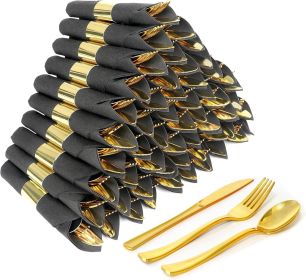 Pre Rolled Rose Gold Plastic Silverware Set (model: 60 pack black+gold)