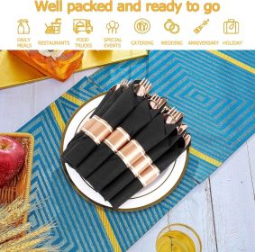Pre Rolled Rose Gold Plastic Silverware Set (model: 75 pack black+gold)