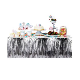 Table Skirts Metallic Tinsel Streamers Garland Banner Backdrop Parties (Color: Silvery)