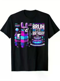 Birthday Llama Pinata Party Tee - Cotton T-Shirt (Color: BLACK, size: S)