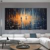 Hand Painted Oil Painting Abstract Rain Scenery on Canvas Couple Painting